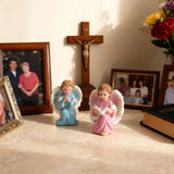 Angel Statue Set of 2 - Pink with Blue Glitter Cherub Figurines Praying & Book-Holding Designs (display 3)