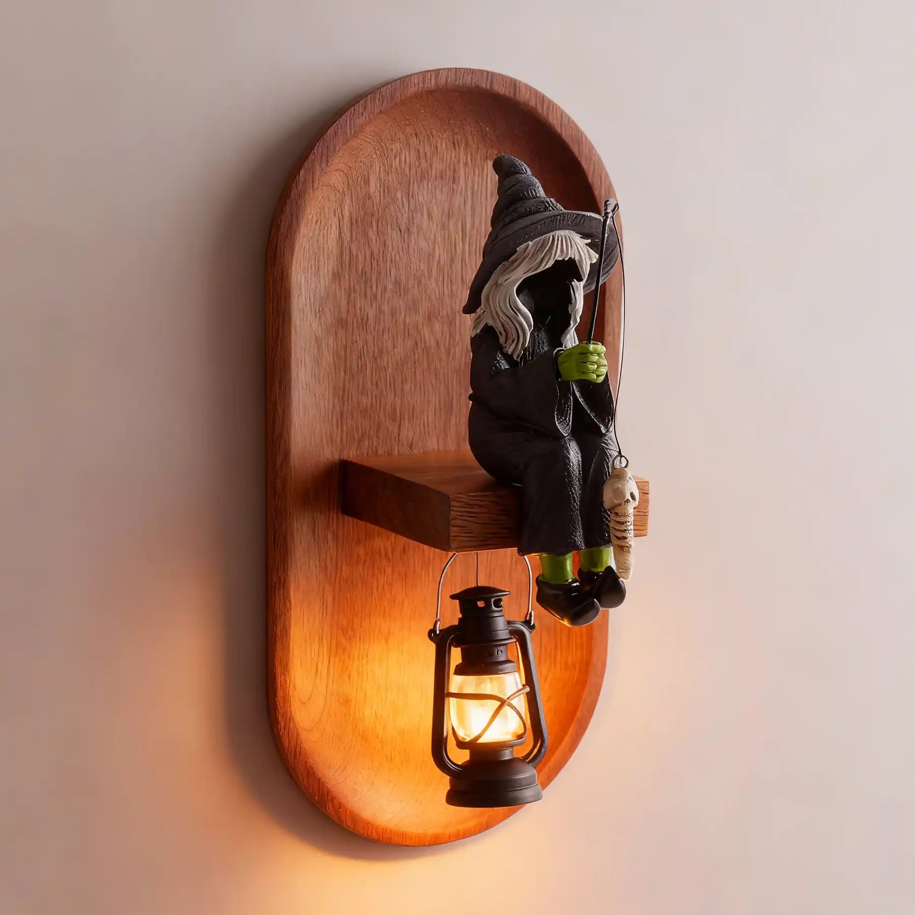 Fishing Witch 3d Wall Sculptures with Wooden Base & Lamp (display 1)