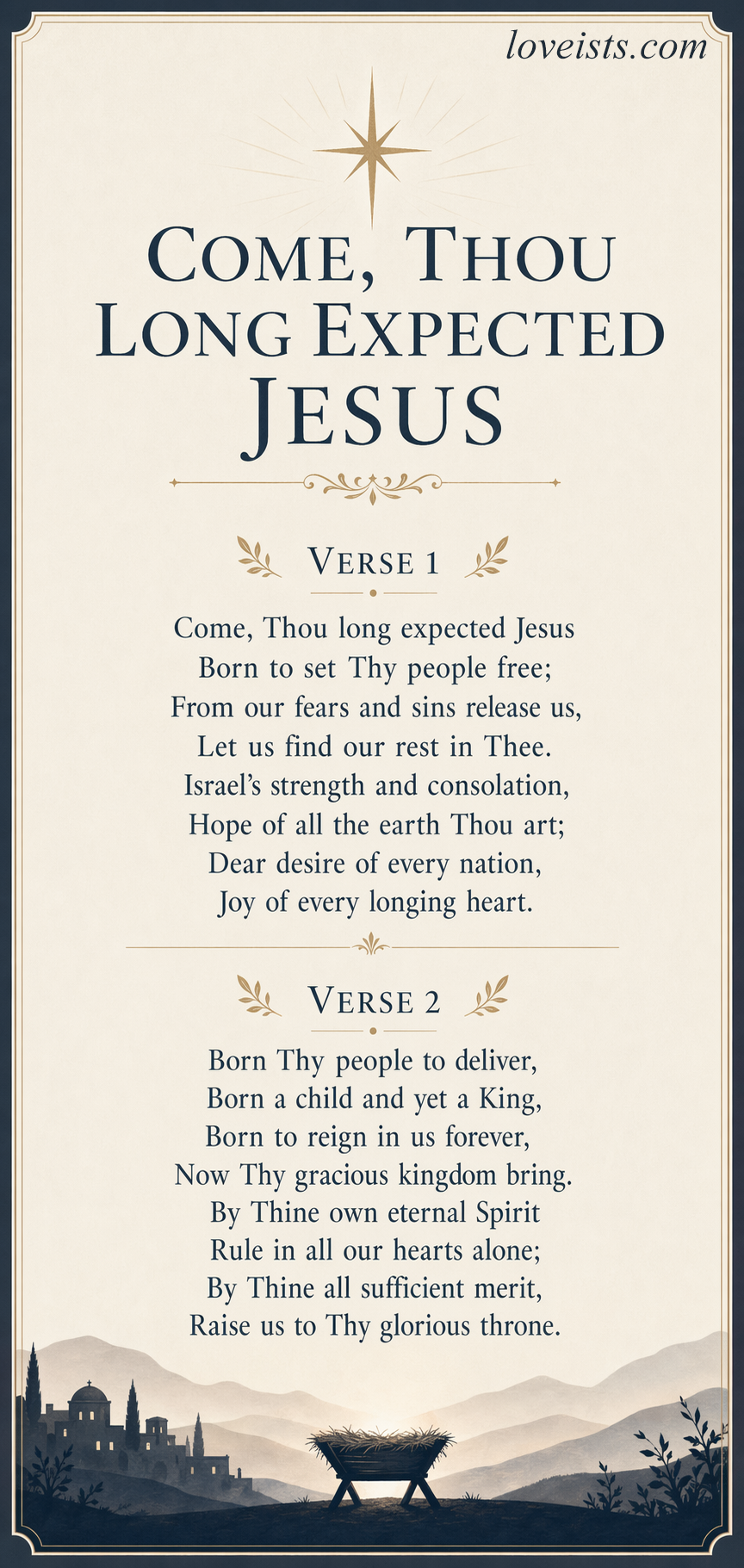 come, thou long expected jesus lyrics infographic