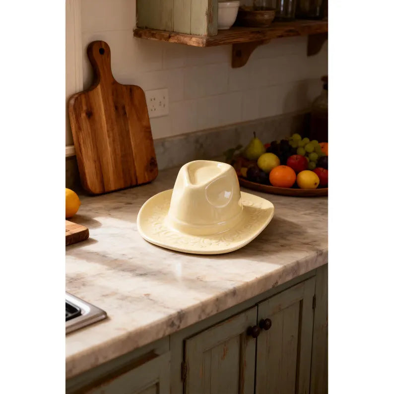 Cowboy Hat Wall Vase 8.3", Ceramic Western Room Decor, Pink Brown Beige Cowgirl Aesthetic Flower Vase, Unique Wall Pocket, Southern Gift