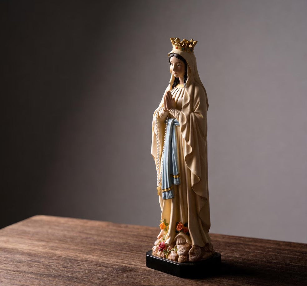 Our Lady of Lourdes Statue 10.2", Crowned Blessed Mother Figurine, Catholic Healing Gift, Virgin Mary Altar Decor, Religious Gift for Mom