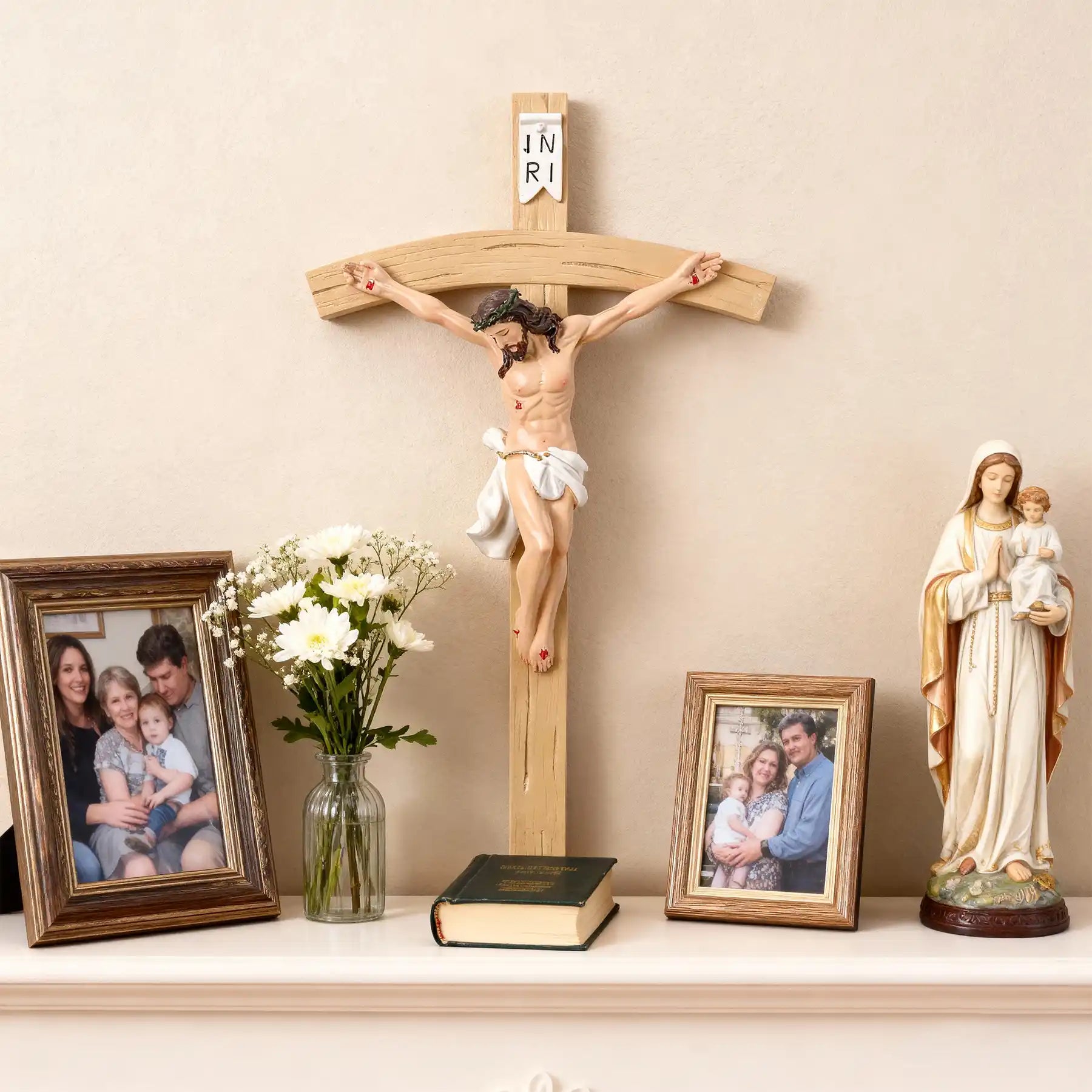 Realistic Wall Crucifix 13", Jesus Christ on Cross with INRI, small size statue  (display 12)