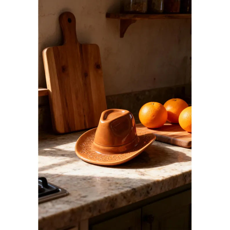 Cowboy Hat Wall Vase 8.3", Ceramic Western Room Decor, Pink Brown Beige Cowgirl Aesthetic Flower Vase, Unique Wall Pocket, Southern Gift