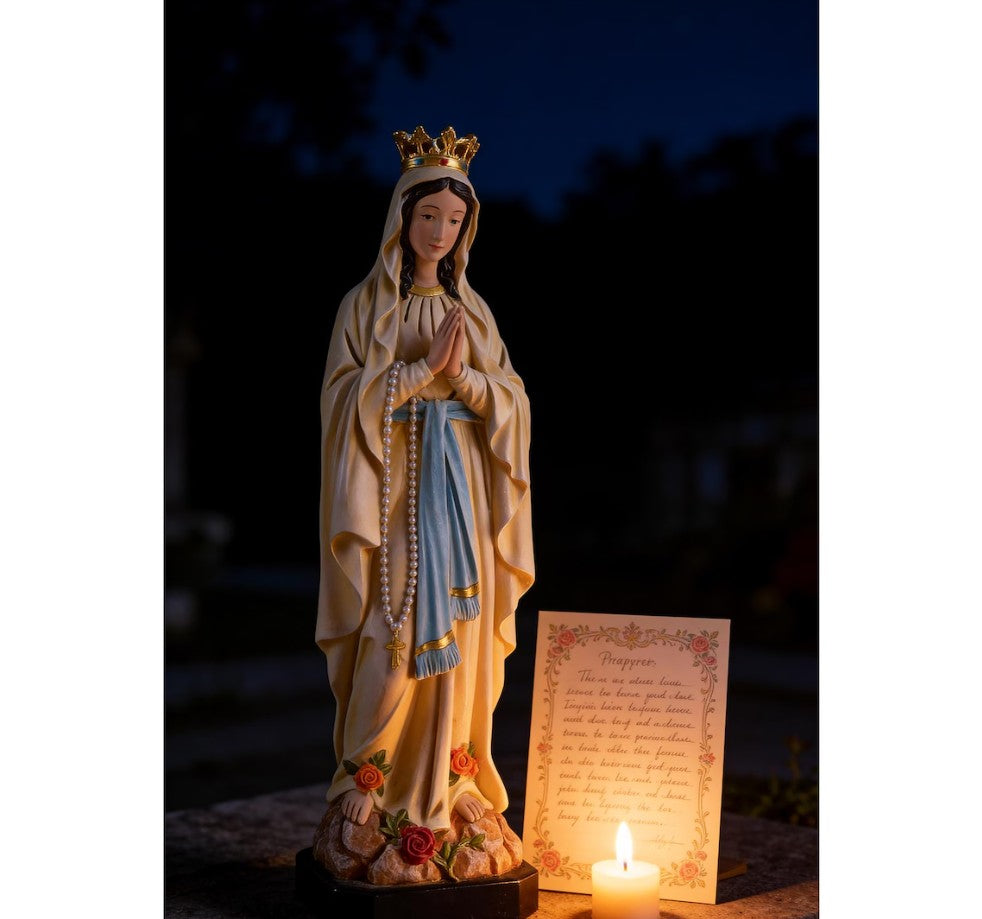 Our Lady of Lourdes Statue 10.2", Crowned Blessed Mother Figurine, Catholic Healing Gift, Virgin Mary Altar Decor, Religious Gift for Mom