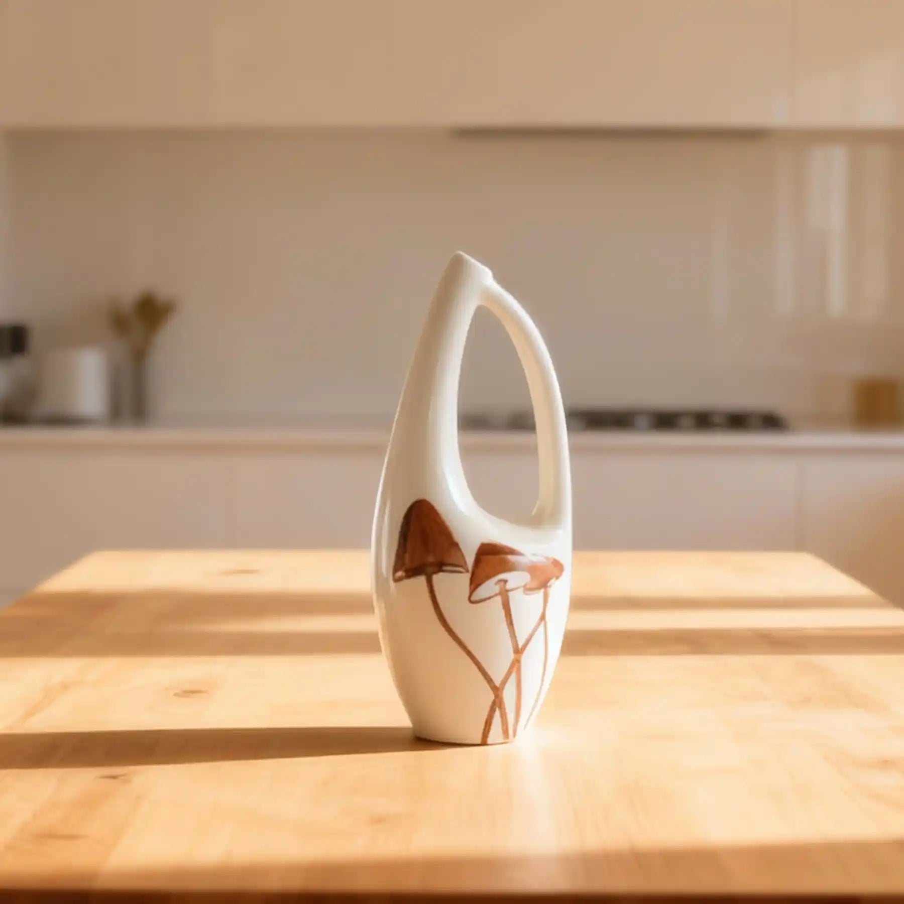 Unique White Ceramic Vases with Hand-Printed Mushroom (display 9)