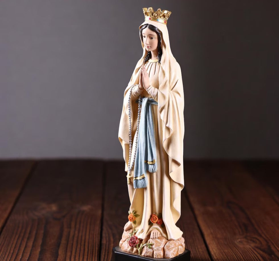 Our Lady of Lourdes Statue 10.2", Crowned Blessed Mother Figurine, Catholic Healing Gift, Virgin Mary Altar Decor, Religious Gift for Mom