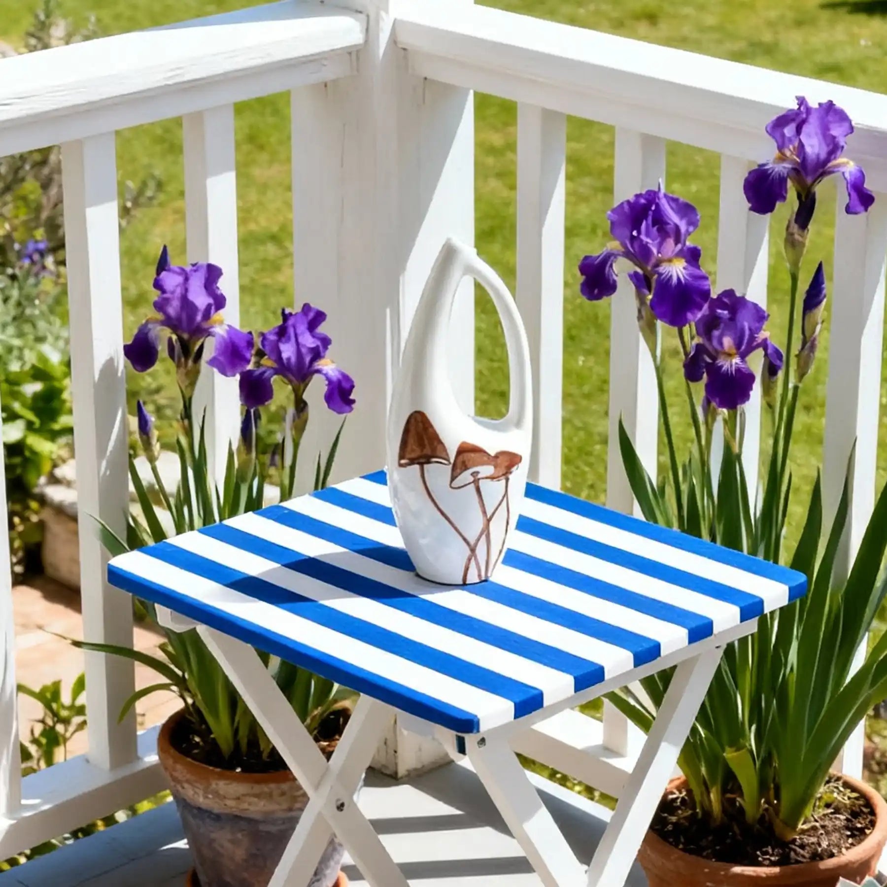 Unique White Ceramic Vases with Hand-Printed Mushroom (display 6)