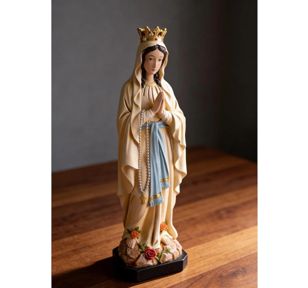 Our Lady of Lourdes Statue 10.2", Crowned Blessed Mother Figurine, Catholic Healing Gift, Virgin Mary Altar Decor, Religious Gift for Mom