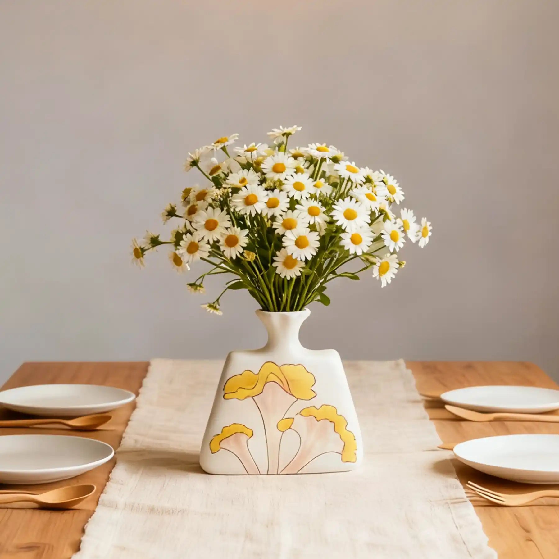 Unique White Ceramic Vases with Hand-Printed Yellow Flowers (display 11)