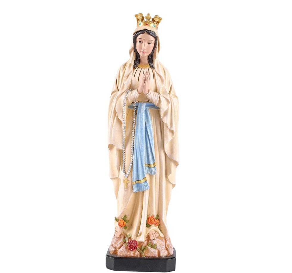 Our Lady of Lourdes Statue 10.2", Crowned Blessed Mother Figurine, Catholic Healing Gift, Virgin Mary Altar Decor, Religious Gift for Mom