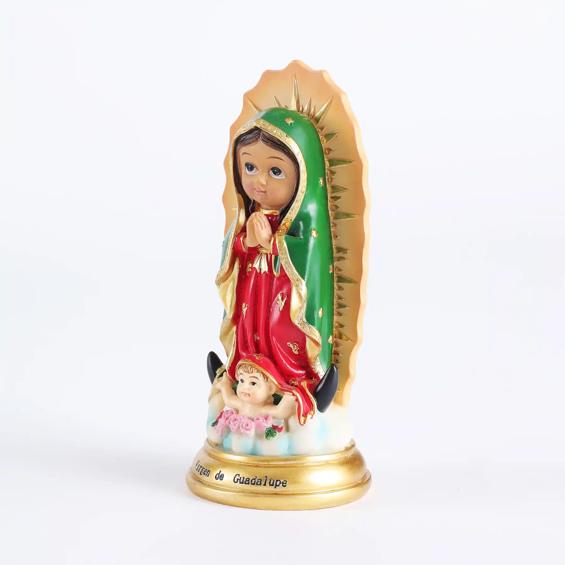 Baby Virgen de Guadalupe Statue 5.7" Handmade Resin Mexican Folk Art, statue side view 1 (8)