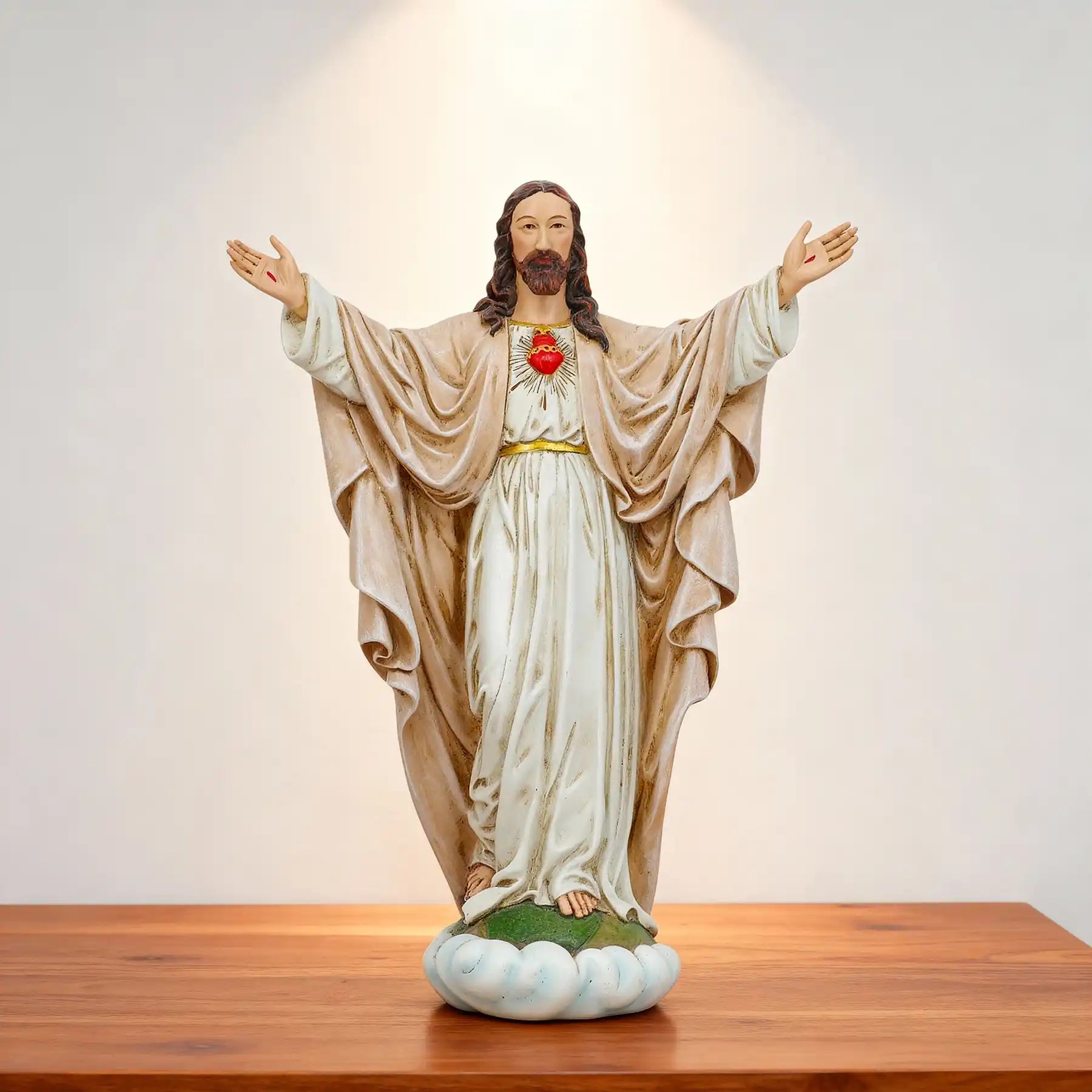 Sacred Heart of Jesus Statue 10" main image, Handmade Catholic Altar Decor, Hand Painted Resin Figurine, Religious Christian Gift for Baptism (display 1)