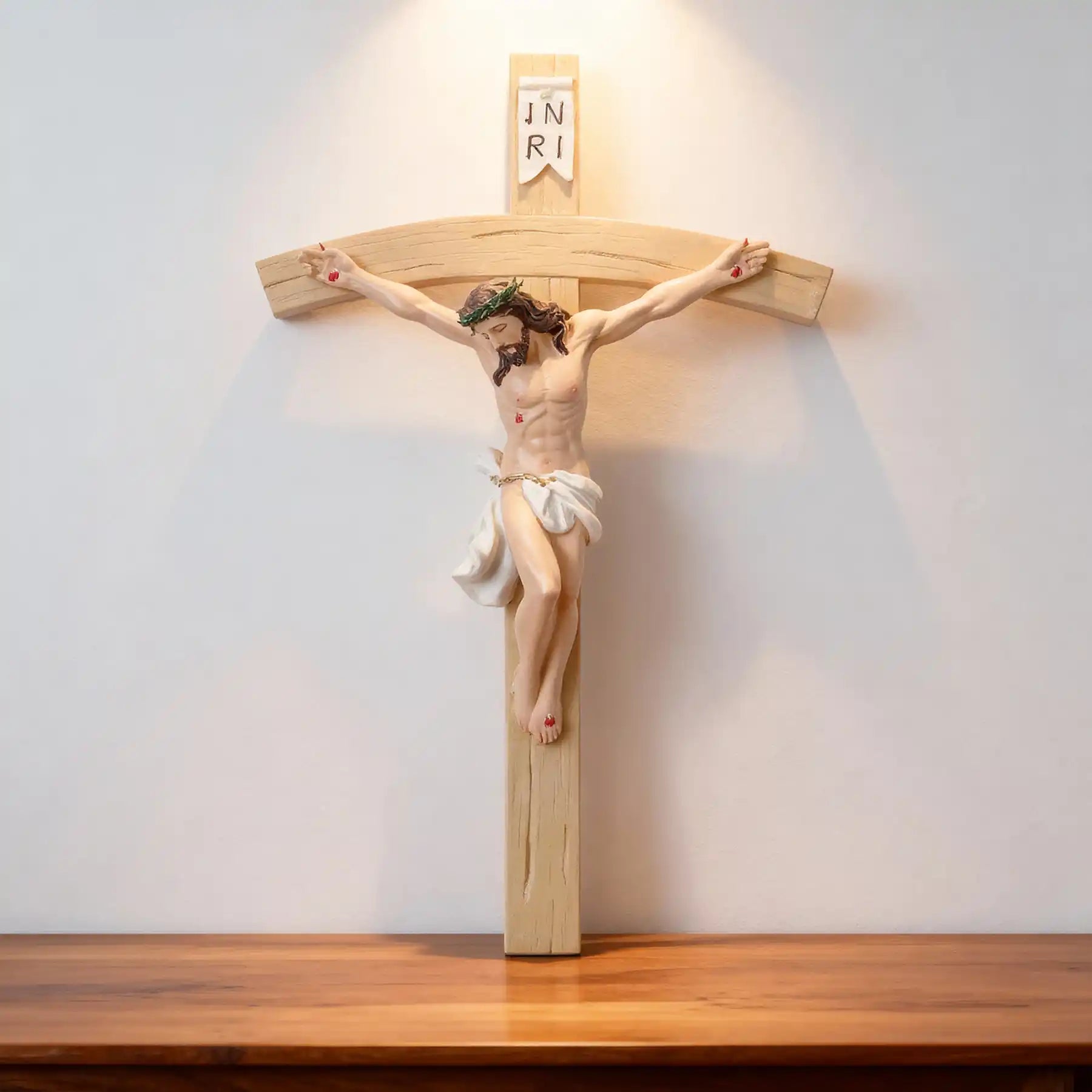 Realistic Wall Crucifix 13", Jesus Christ on Cross with INRI, small size statue (display 11)