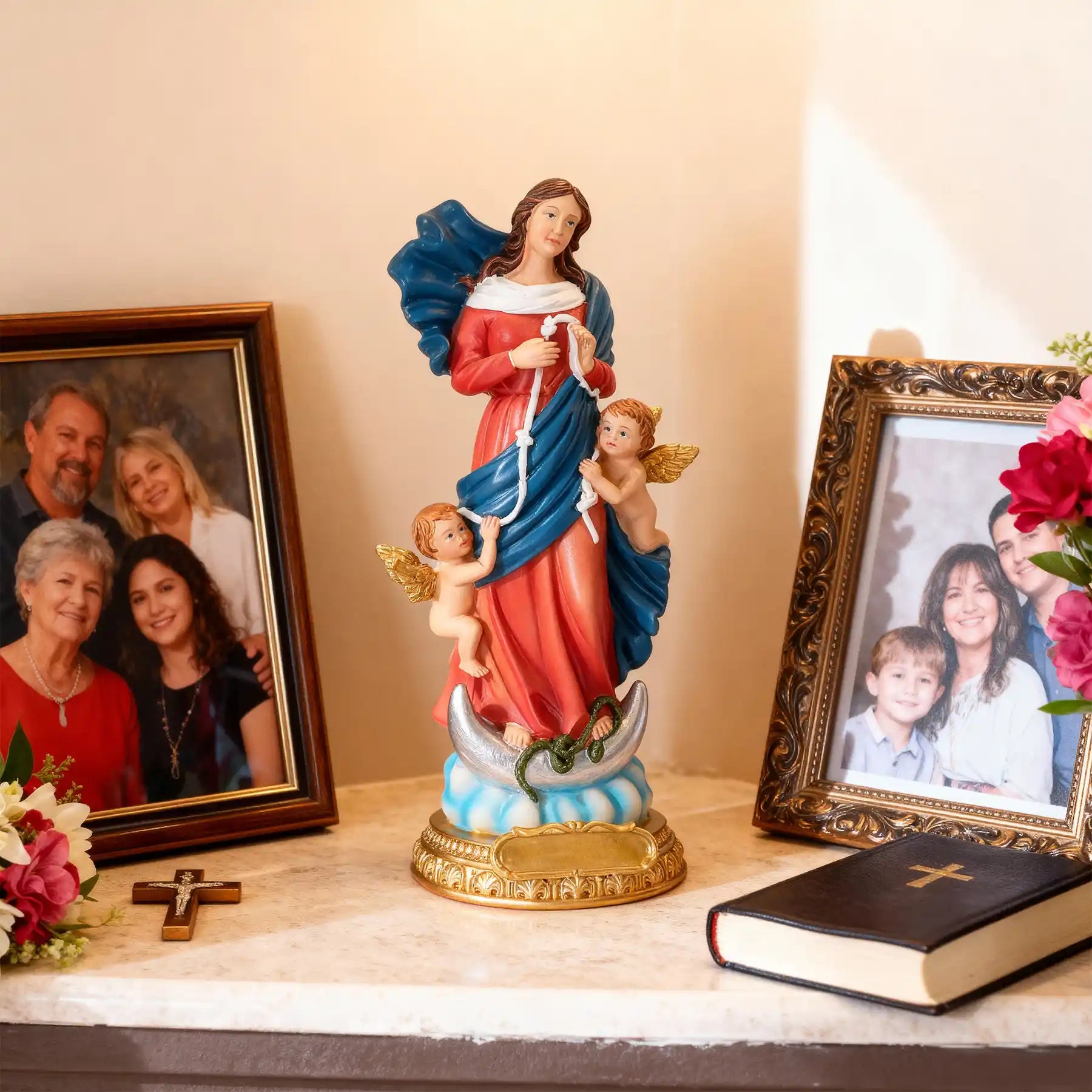 Our Lady Untier of Knots Statue 11.5" & 8.5", Mary Undoer of Knots Figurine, statue put on table, main image 1 (1)