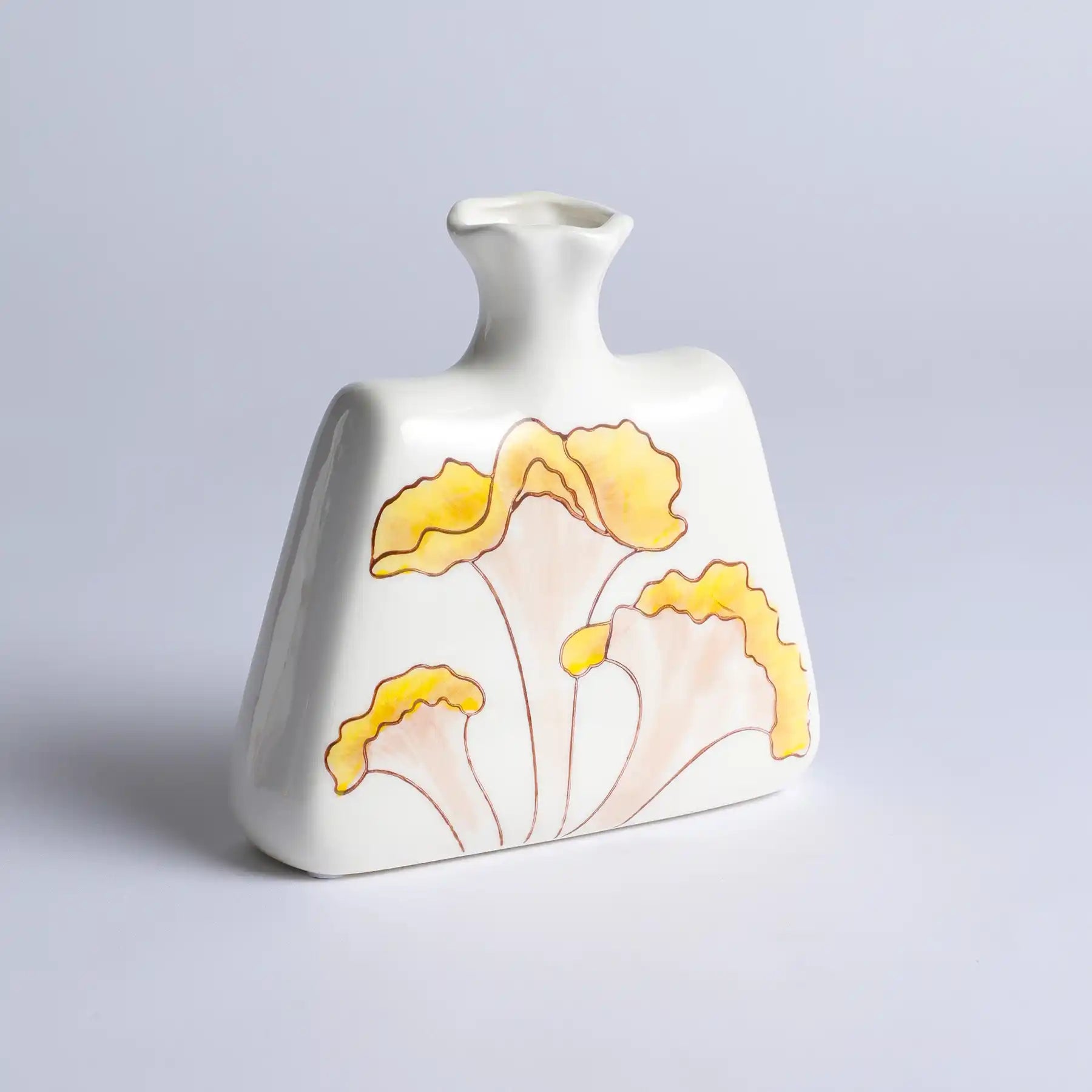Unique White Ceramic Vases with Hand-Printed Yellow Flowers (display 3)