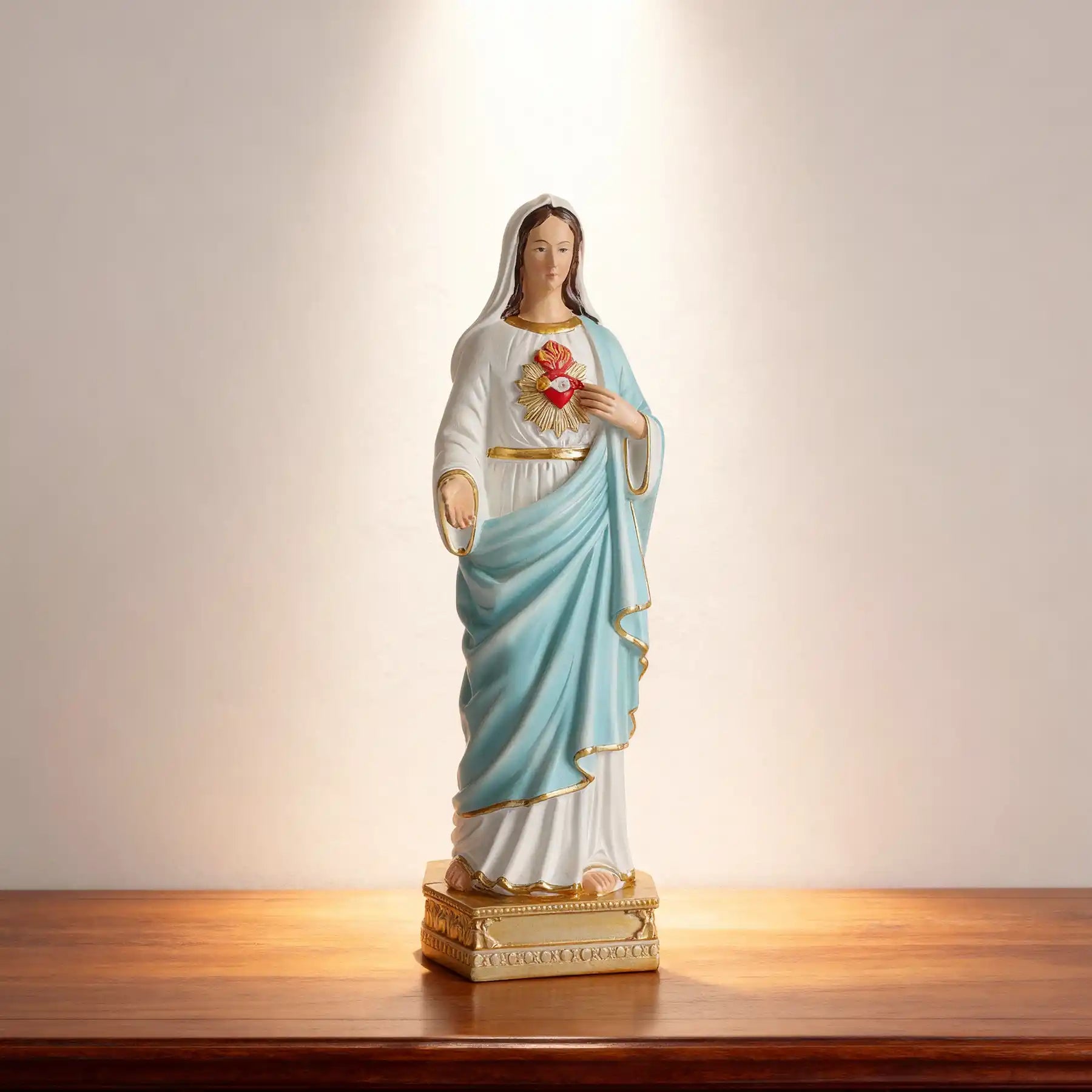 Immaculate Heart of Virgin Mary Statue 8.4", Handmade Resin Catholic Figurine, Blessed Mother Home Altar Decor, Religious Baptism Gift (display1)