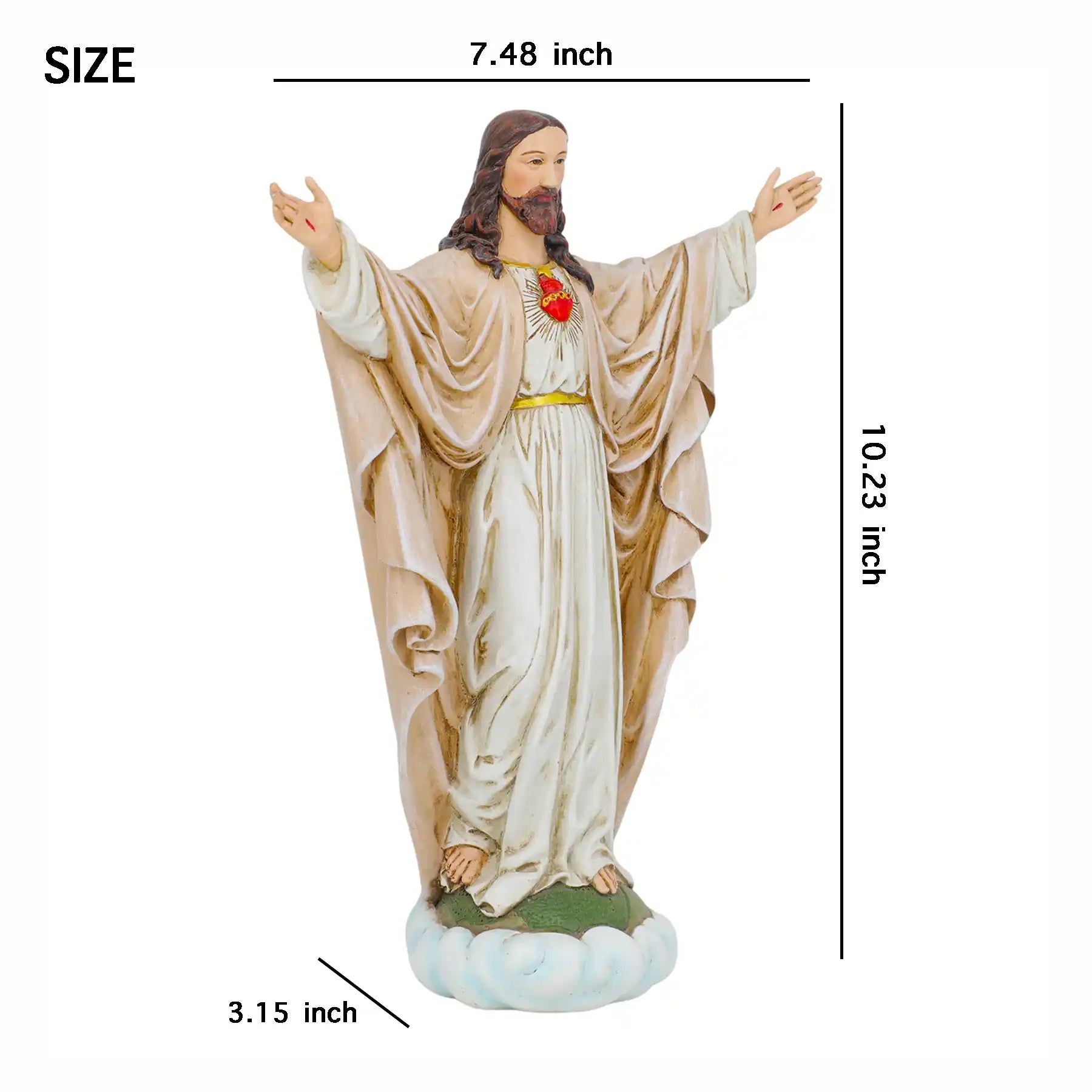 Sacred Heart of Jesus Statue 10" size indication, Handmade Catholic Altar Decor, Hand Painted Resin Figurine, Religious Christian Gift for Baptism (display 2)