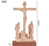 Hand-Carved Wooden Crucifix with Mary and John, 10.8" Catholic Altar Decor