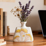 Unique White Ceramic Vases with Hand-Printed Yellow Flowers (display 13)