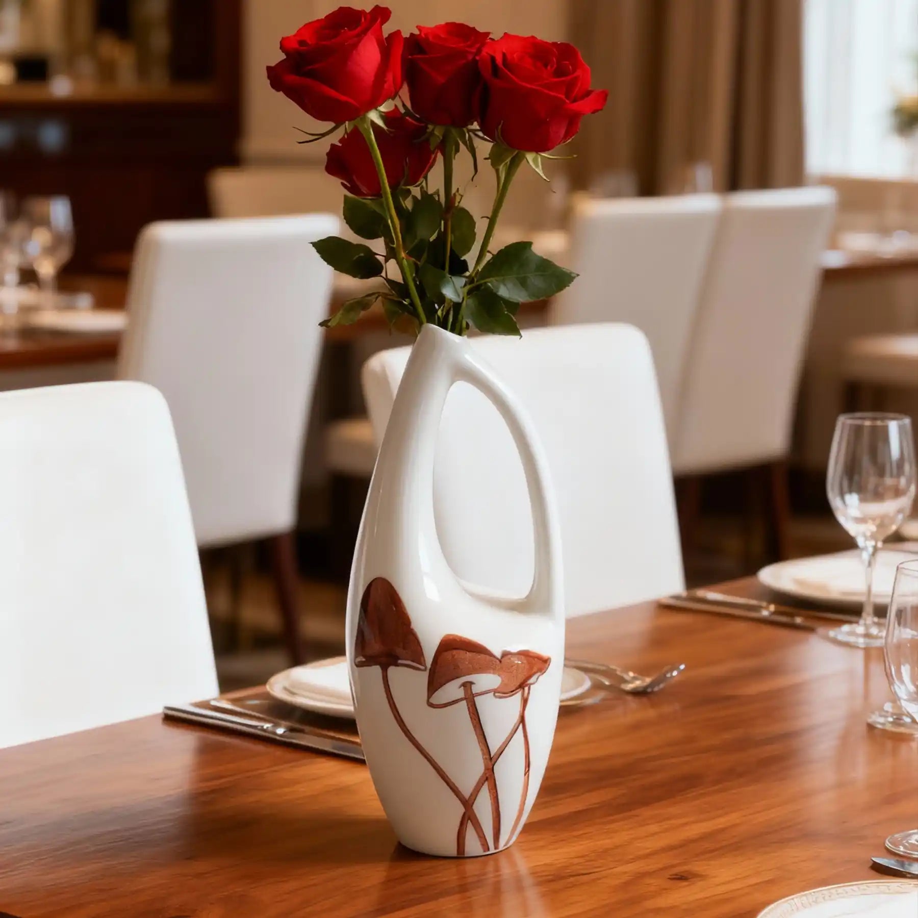 Unique White Ceramic Vases with Hand-Printed Mushroom (display 4)