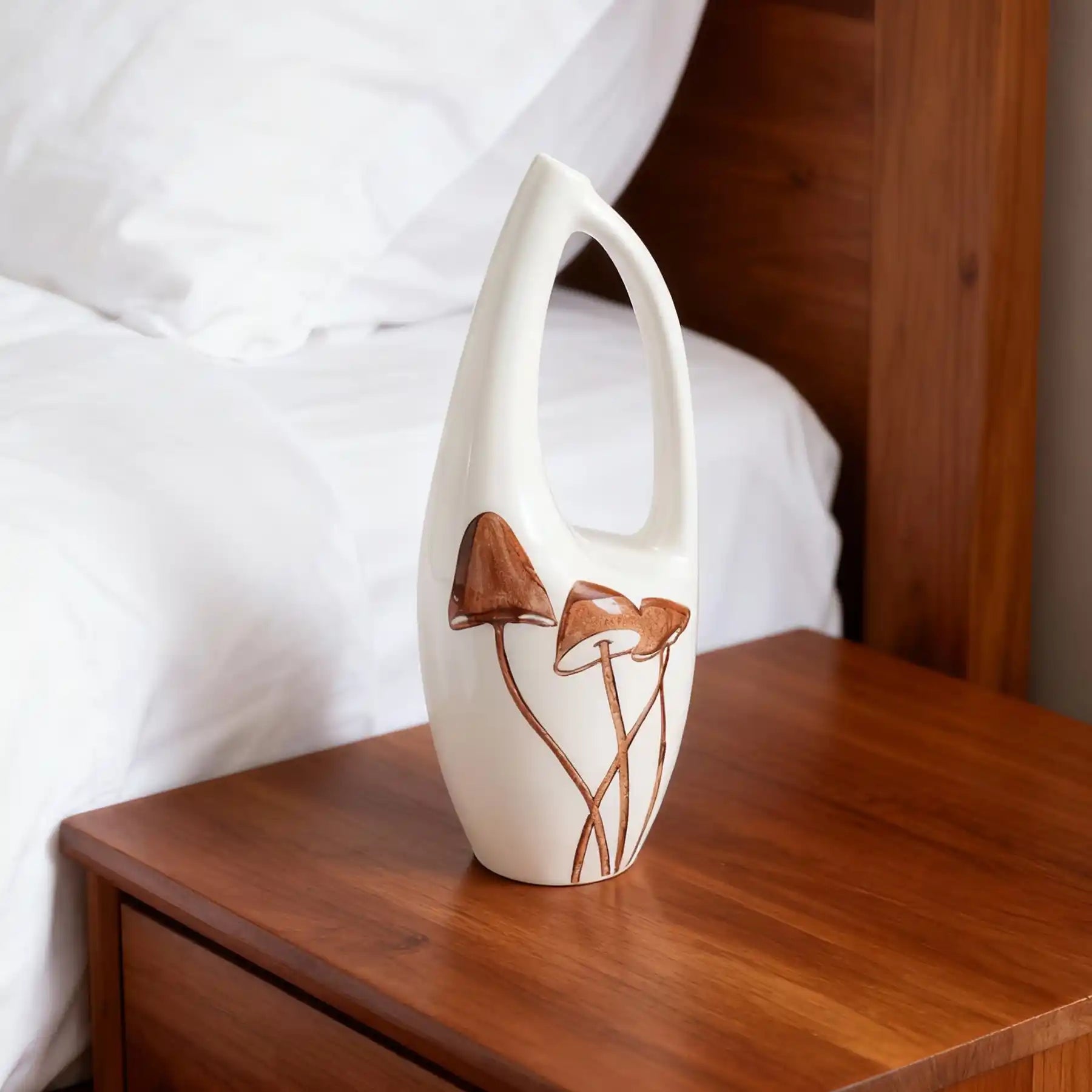 Unique White Ceramic Vases with Hand-Printed Mushroom (display 11)