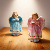 2-Pack Angel Statue Set 5.43" - Blue & Pink Glitter Cherub Figurines Praying with Book-Holding Designs (display 2)