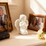 Praying Cherub Angel Statue 5.7", White Resin Baby Guardian Figurine (display 1)