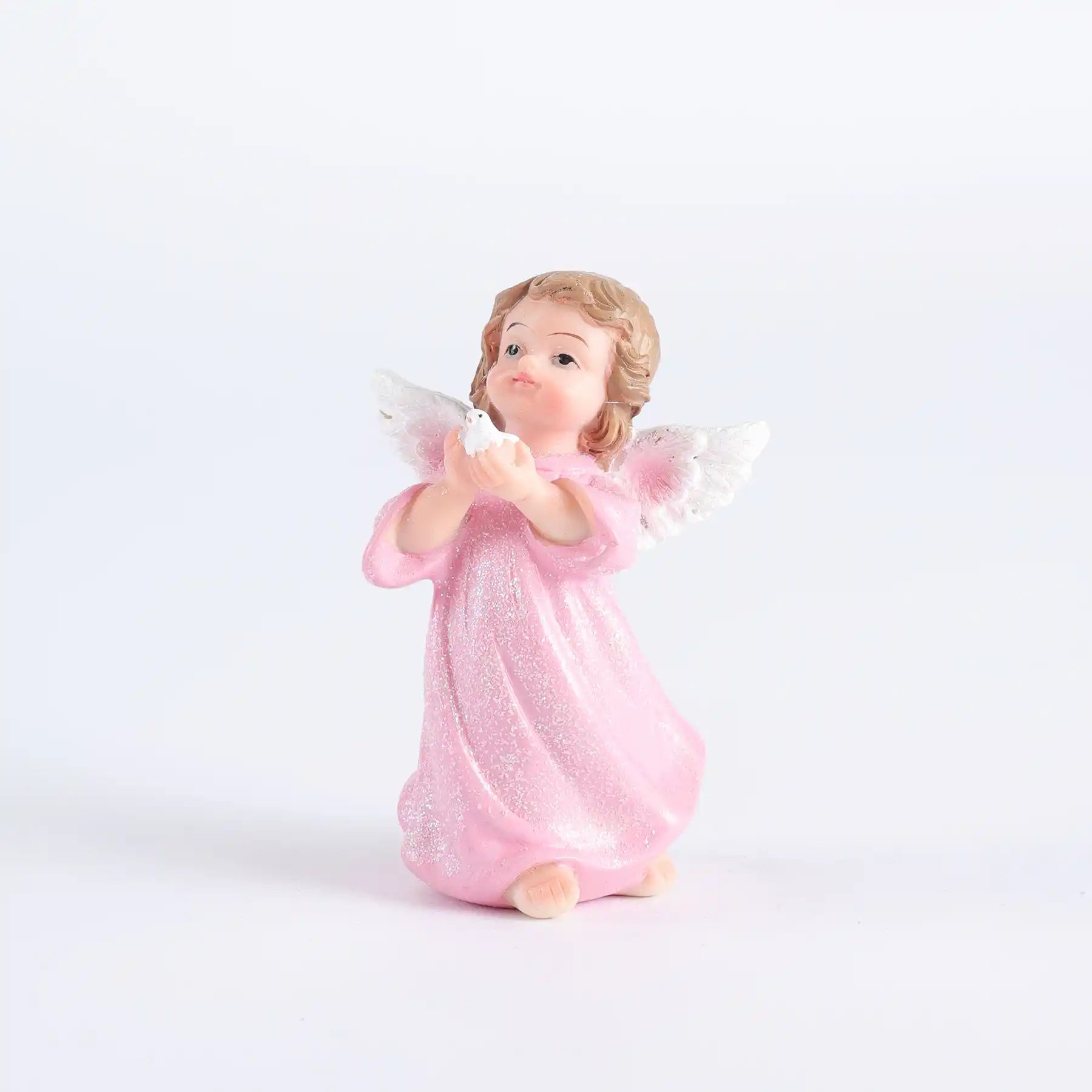 Angel Statue Set of 2 - Pink Glitter Cherub Figurine with Dove， statue dimensioning (display 6)