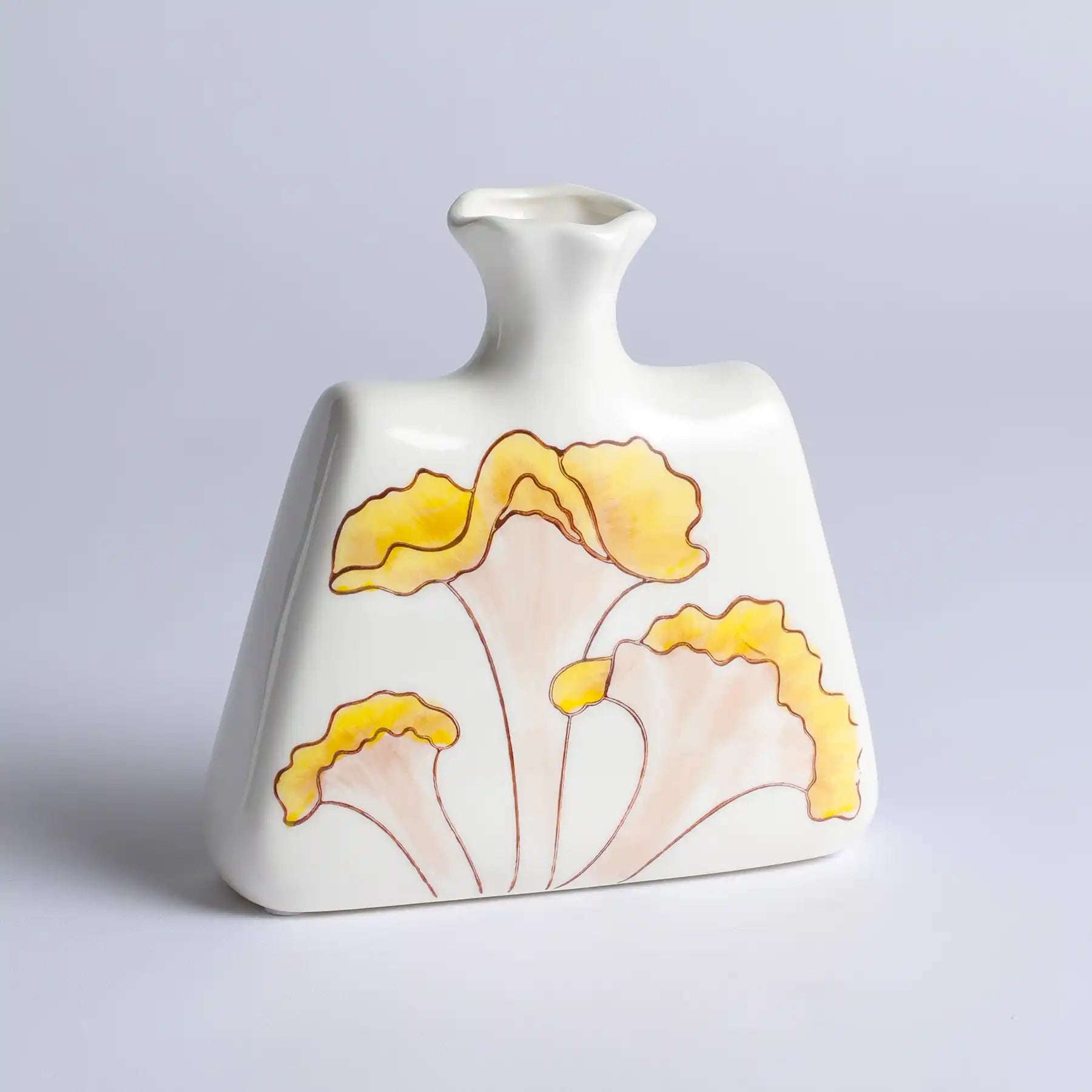 Unique White Ceramic Vases with Hand-Printed Yellow Flowers (display 4)