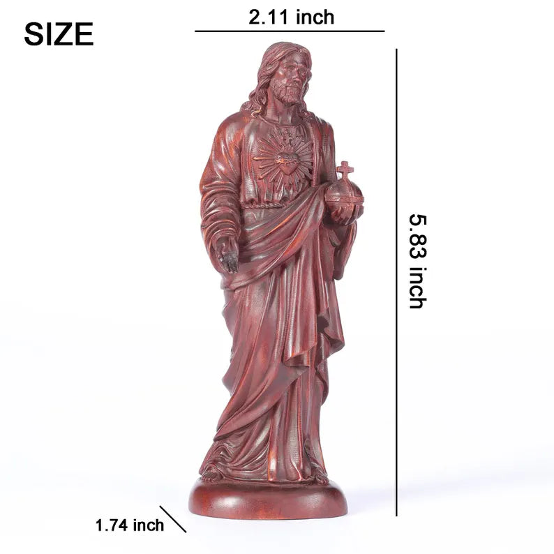 3-boxwood sacred heart jesus statue size label