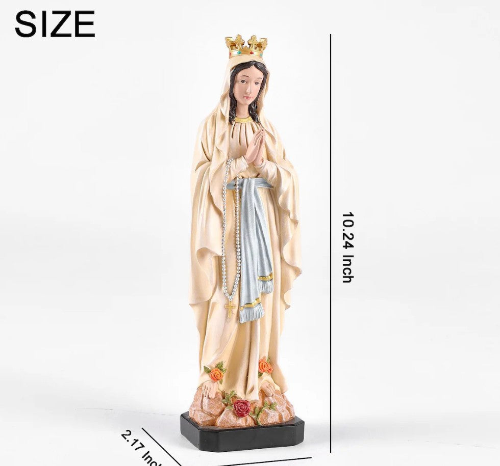 Our Lady of Lourdes Statue 10.2", Crowned Blessed Mother Figurine, Catholic Healing Gift, Virgin Mary Altar Decor, Religious Gift for Mom