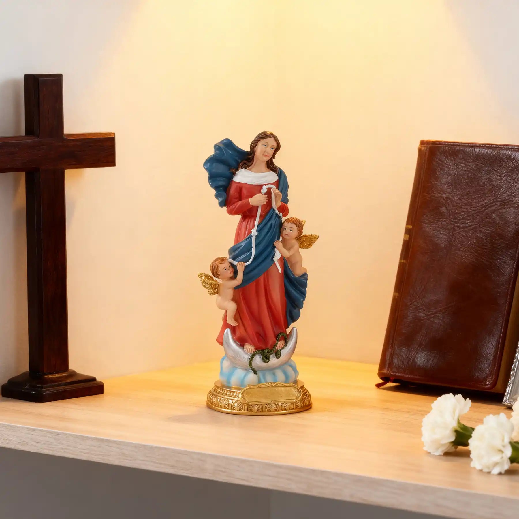 Our Lady Untier of Knots Statue 11.5", Mary Undoer of Knots Figurine, large size statue on table (display 5)