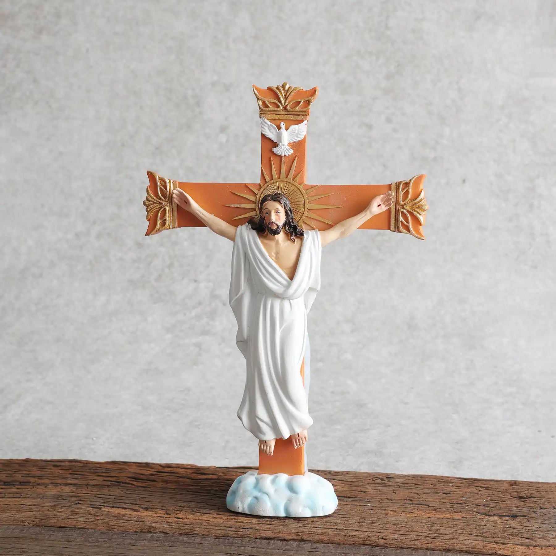Risen Christ Wall Crucifix 8", Resurrection Cross with Holy Spirit Dove (display 6)