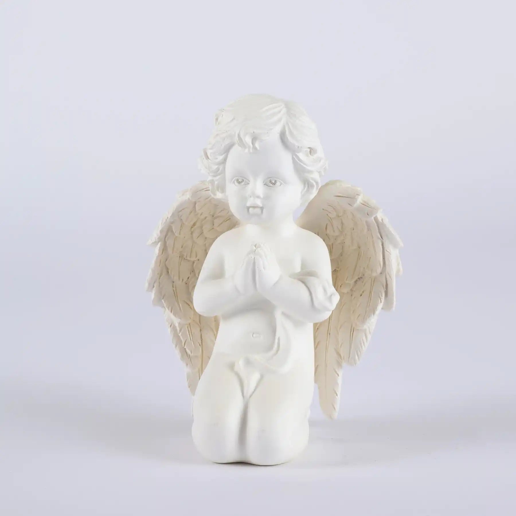 Praying Cherub Angel Statue 5.7", White Resin Baby Guardian Figurine (display 8)