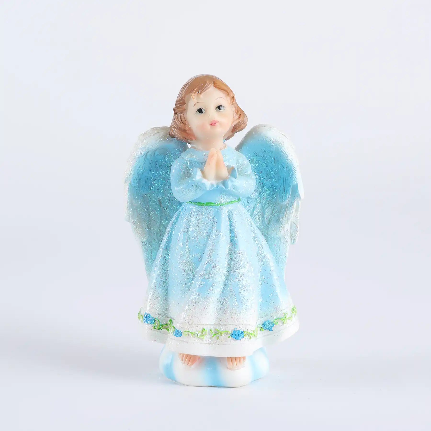 2-Pack Angel Statue Set 5.43" - Blue  Glitter Cherub Figurine Praying with Book-Holding Designs (display 6)