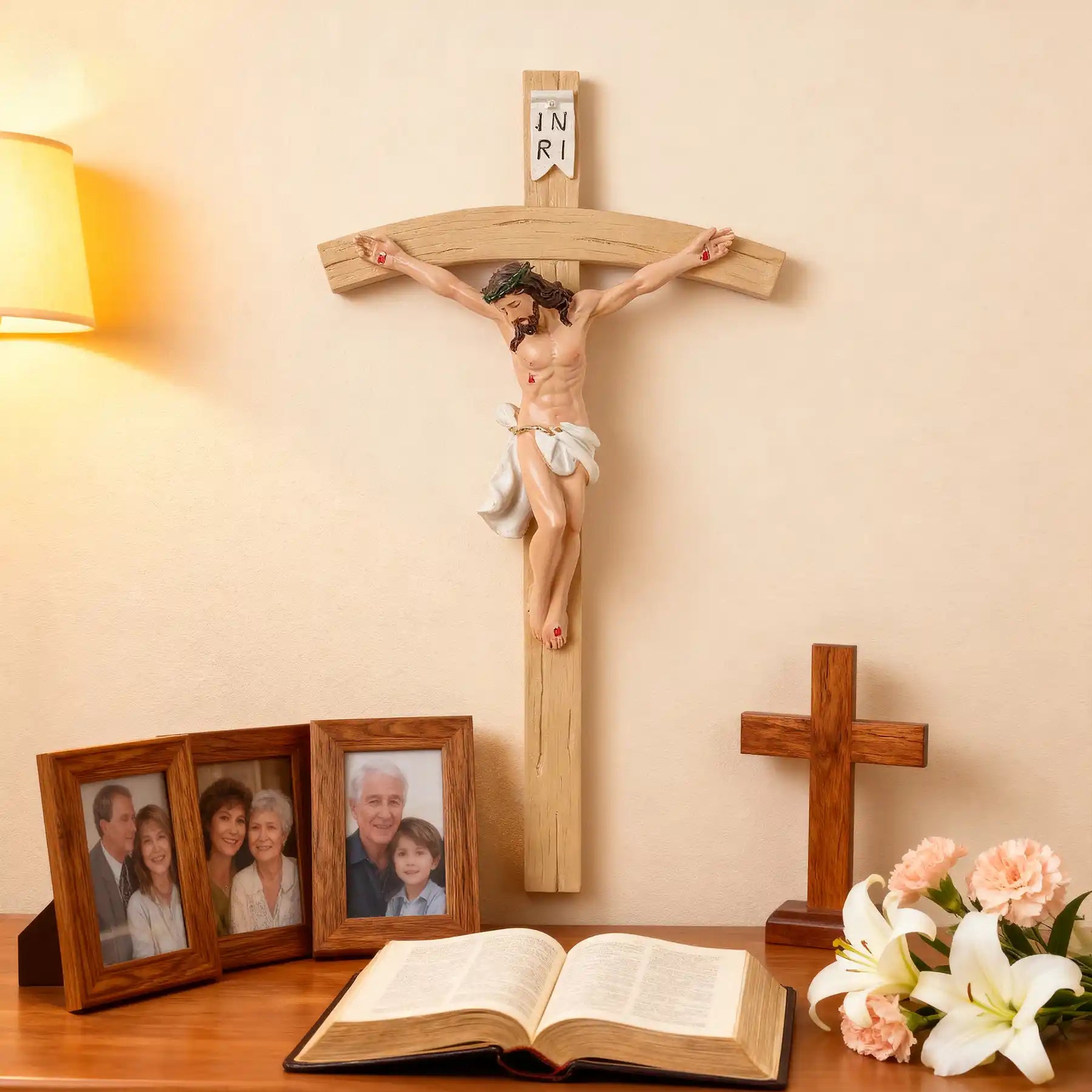 Realistic Wall Crucifix 13", Jesus Christ on Cross with INRI, large size statue (display 3)