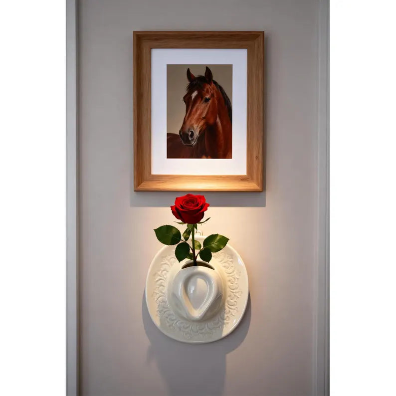 Cowboy Hat Wall Vase 8.3", Ceramic Western Room Decor, Pink Brown Beige Cowgirl Aesthetic Flower Vase, Unique Wall Pocket, Southern Gift