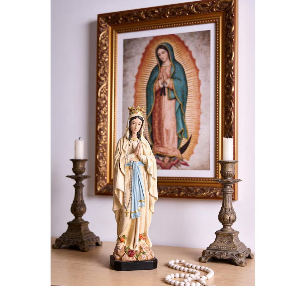Our Lady of Lourdes Statue 10.2", Crowned Blessed Mother Figurine, Catholic Healing Gift, Virgin Mary Altar Decor, Religious Gift for Mom