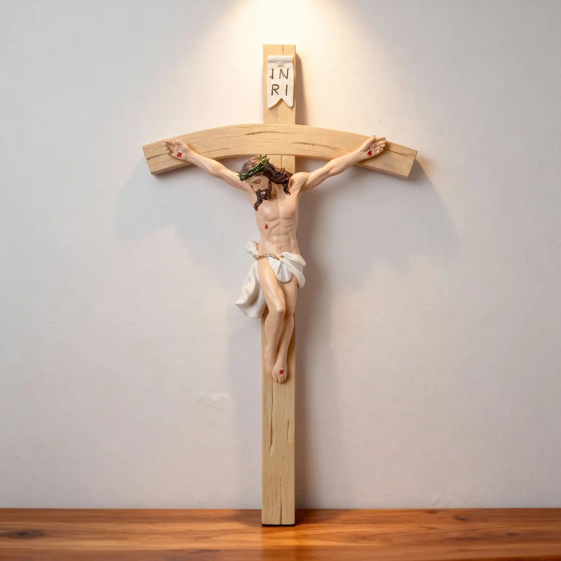 Realistic Wall Crucifix 13", Jesus Christ on Cross with INRI, large size statue (display 1)