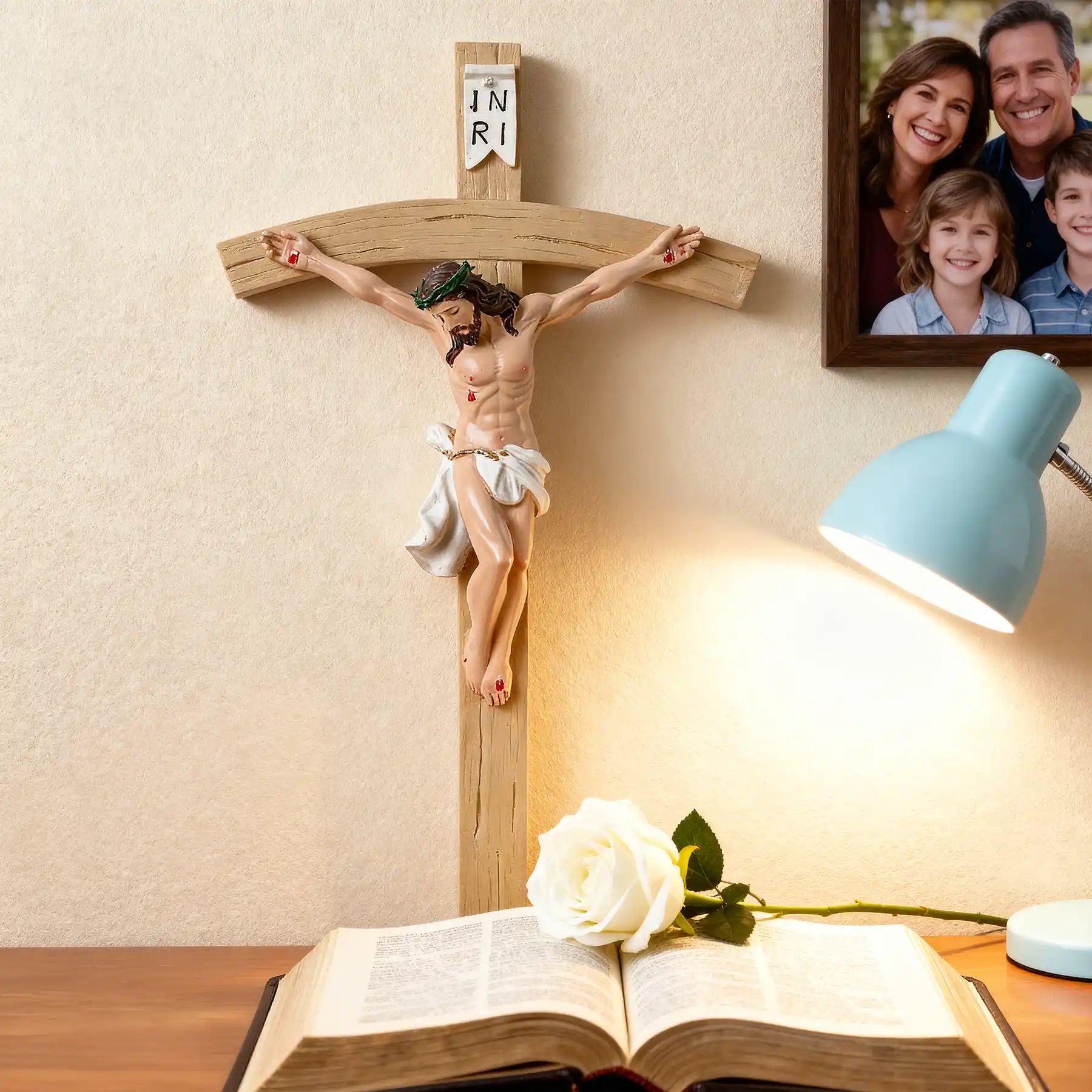 Realistic Wall Crucifix 13", Jesus Christ on Cross with INRI, large size statue (display 4)