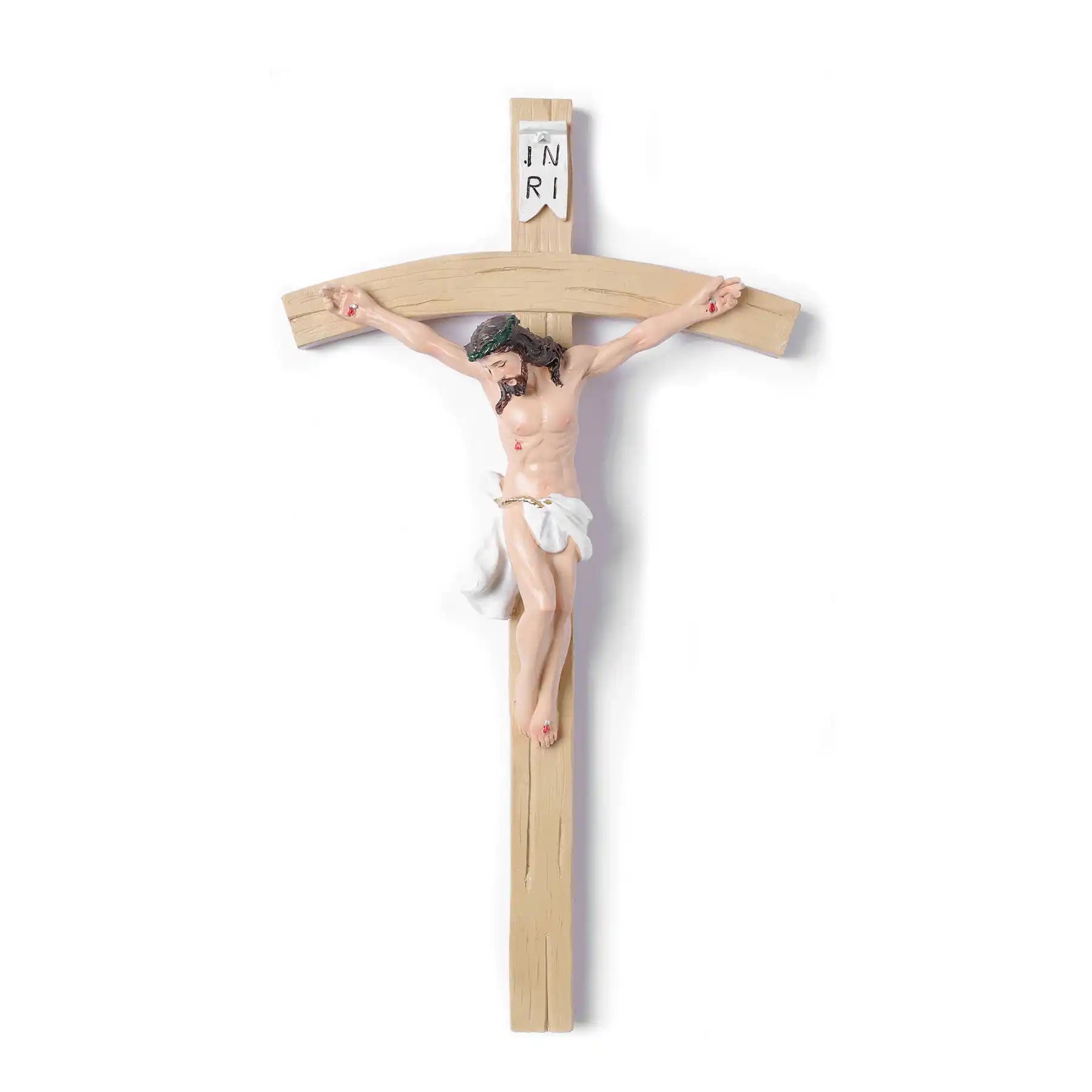 Realistic Wall Crucifix 13", Jesus Christ on Cross with INRI, large size statue (display 7)