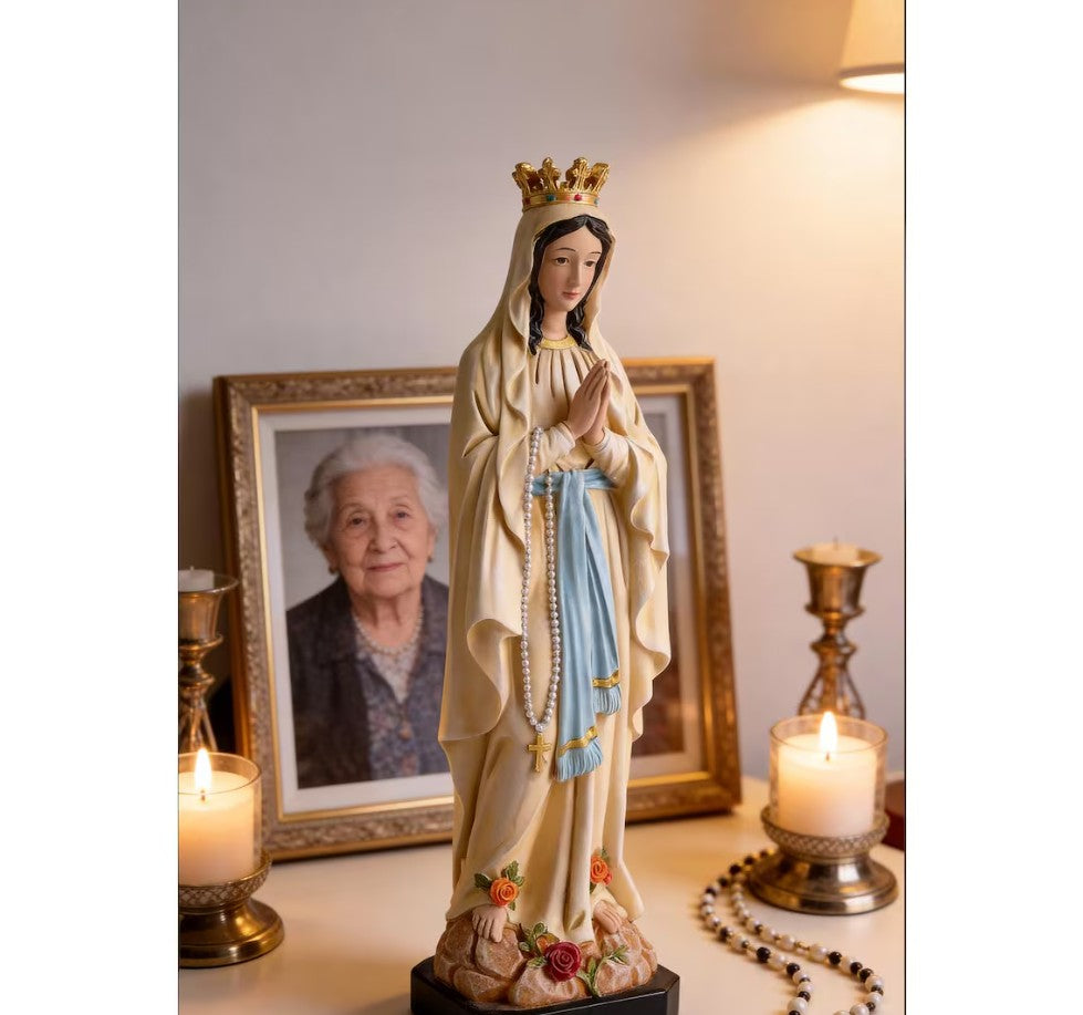 Our Lady of Lourdes Statue 10.2", Crowned Blessed Mother Figurine, Catholic Healing Gift, Virgin Mary Altar Decor, Religious Gift for Mom