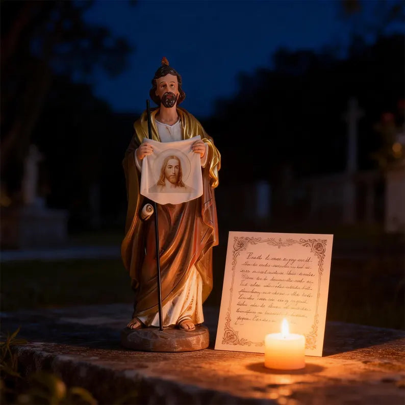 5-st jude thaddeus statue patron saint of hope in candel light with bless