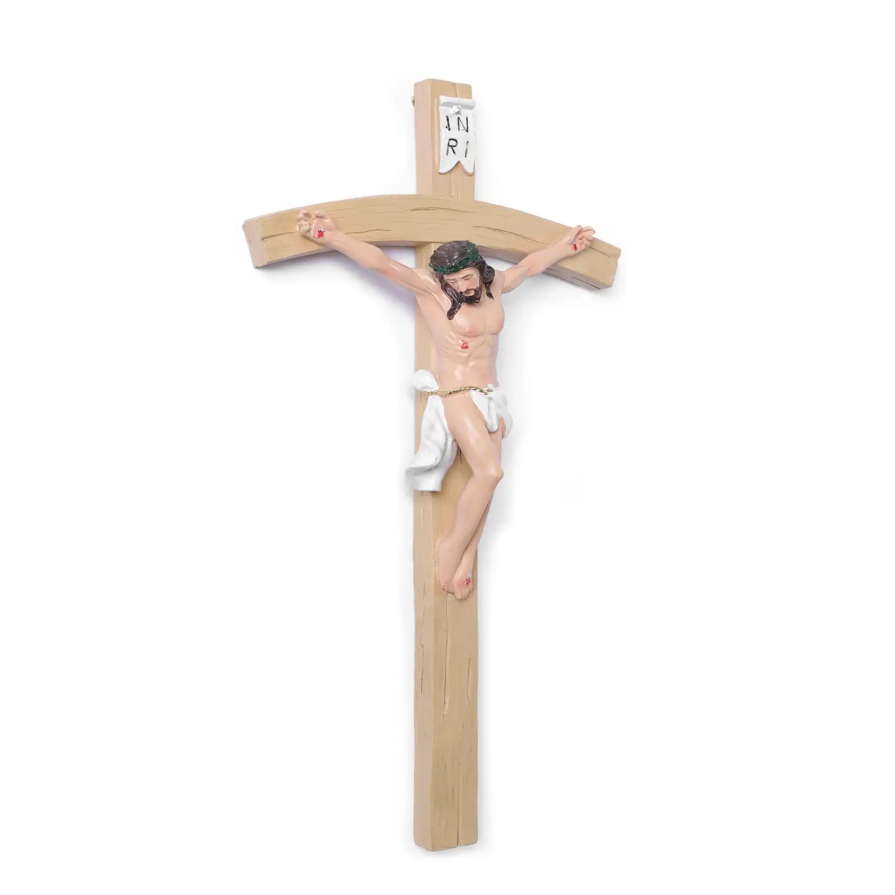 Realistic Wall Crucifix 13", Jesus Christ on Cross with INRI, large size statue (display 8)