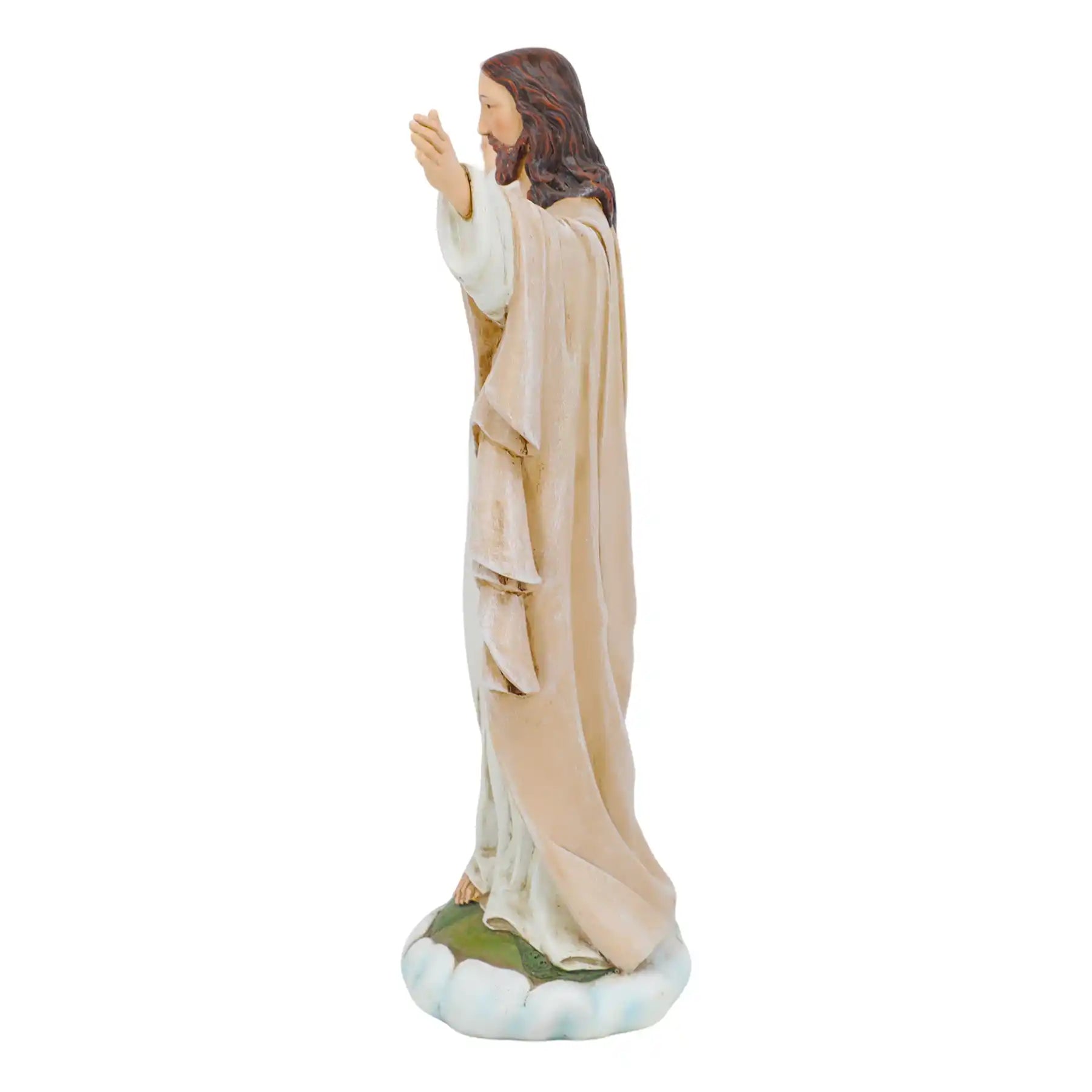 Sacred Heart of Jesus Statue 10" sheer white side view 4, Handmade Catholic Altar Decor, Hand Painted Resin Figurine, Religious Christian Gift for Baptism (display 9)
