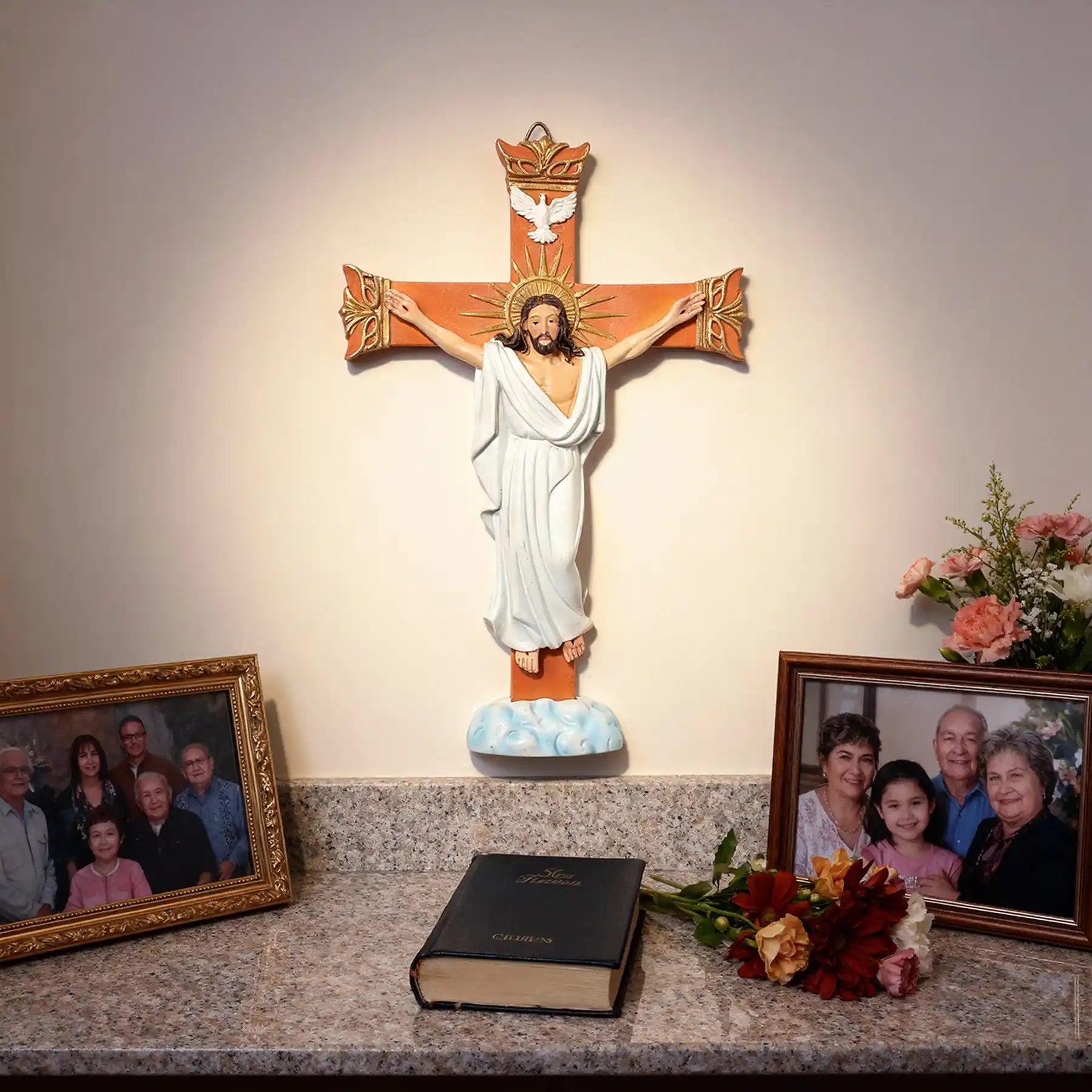 Risen Christ Wall Crucifix 8", Resurrection Cross with Holy Spirit Dove (display 2)