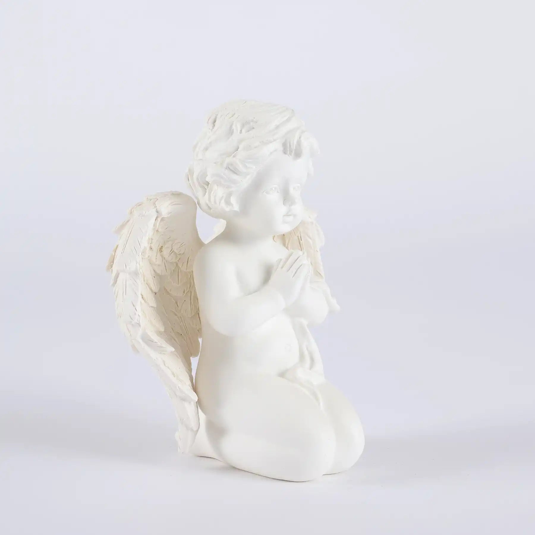 Praying Cherub Angel Statue 5.7", White Resin Baby Guardian Figurine (display 10)