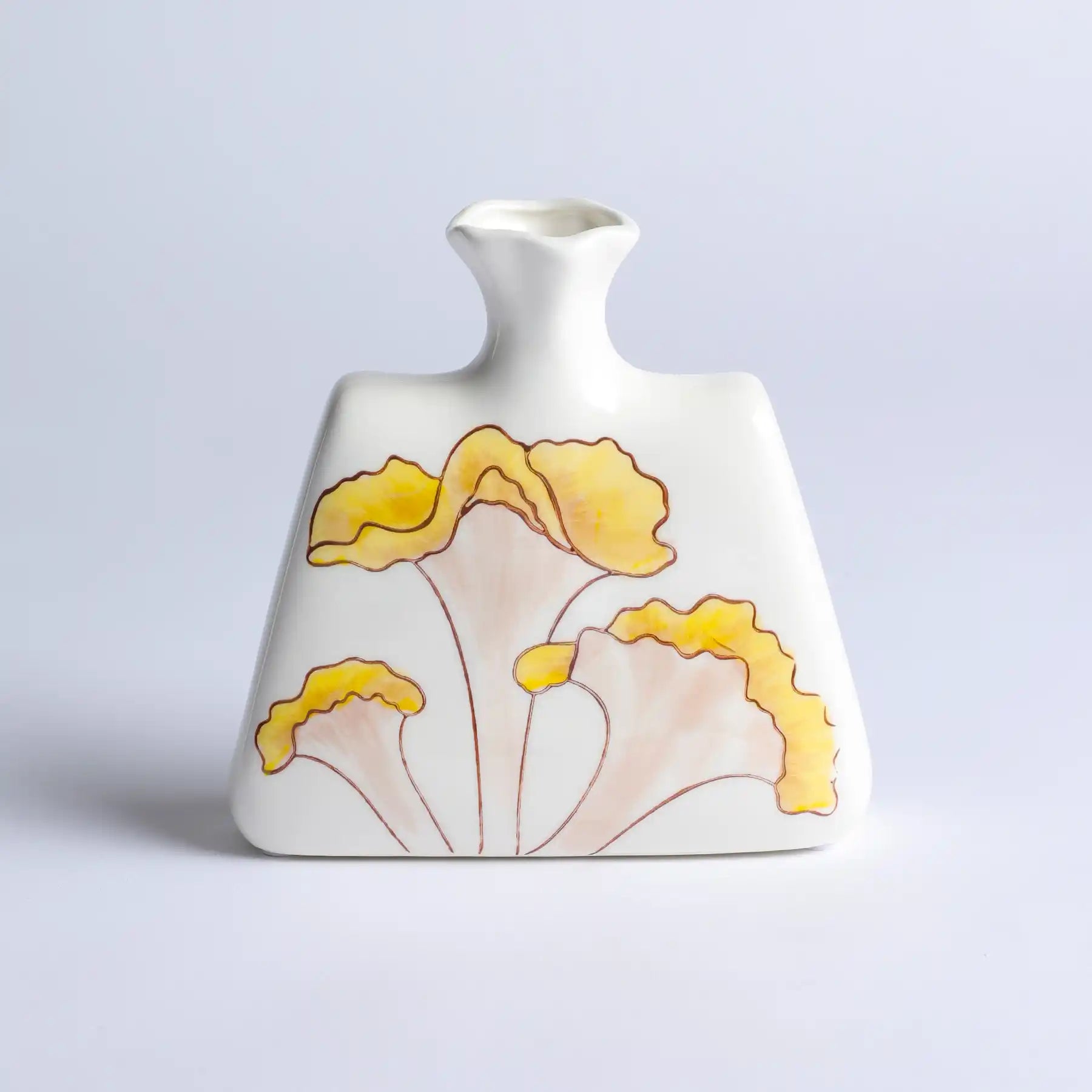 Unique White Ceramic Vases with Hand-Printed Yellow Flowers (display 7)