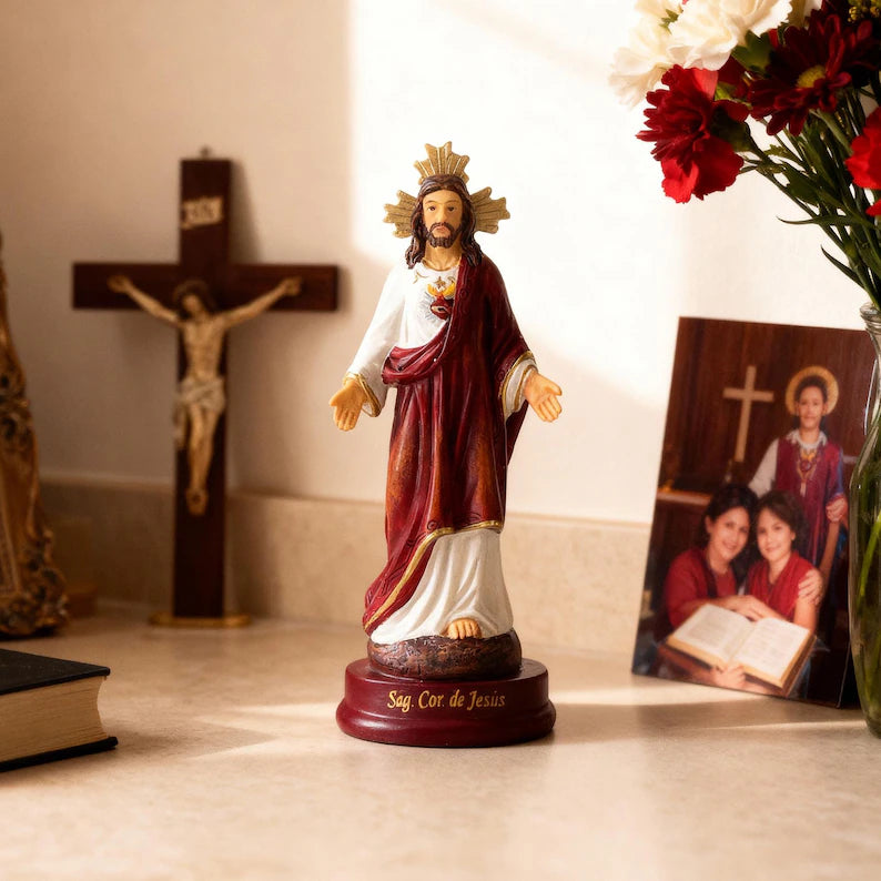 6-Small Sacred Heart Jesus Statue on table