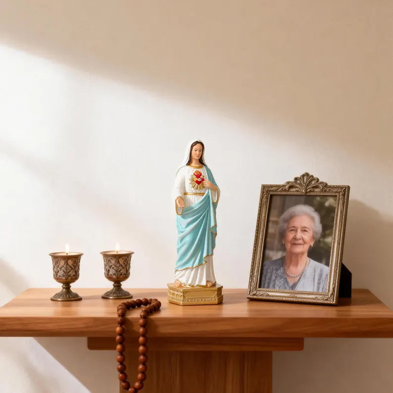 6-immaculate heart of mary statue on wooden table